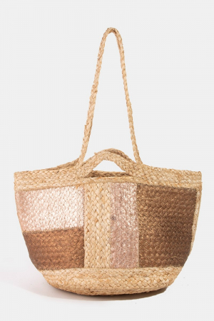 Metallic Stripes Small Jute Tote Bag