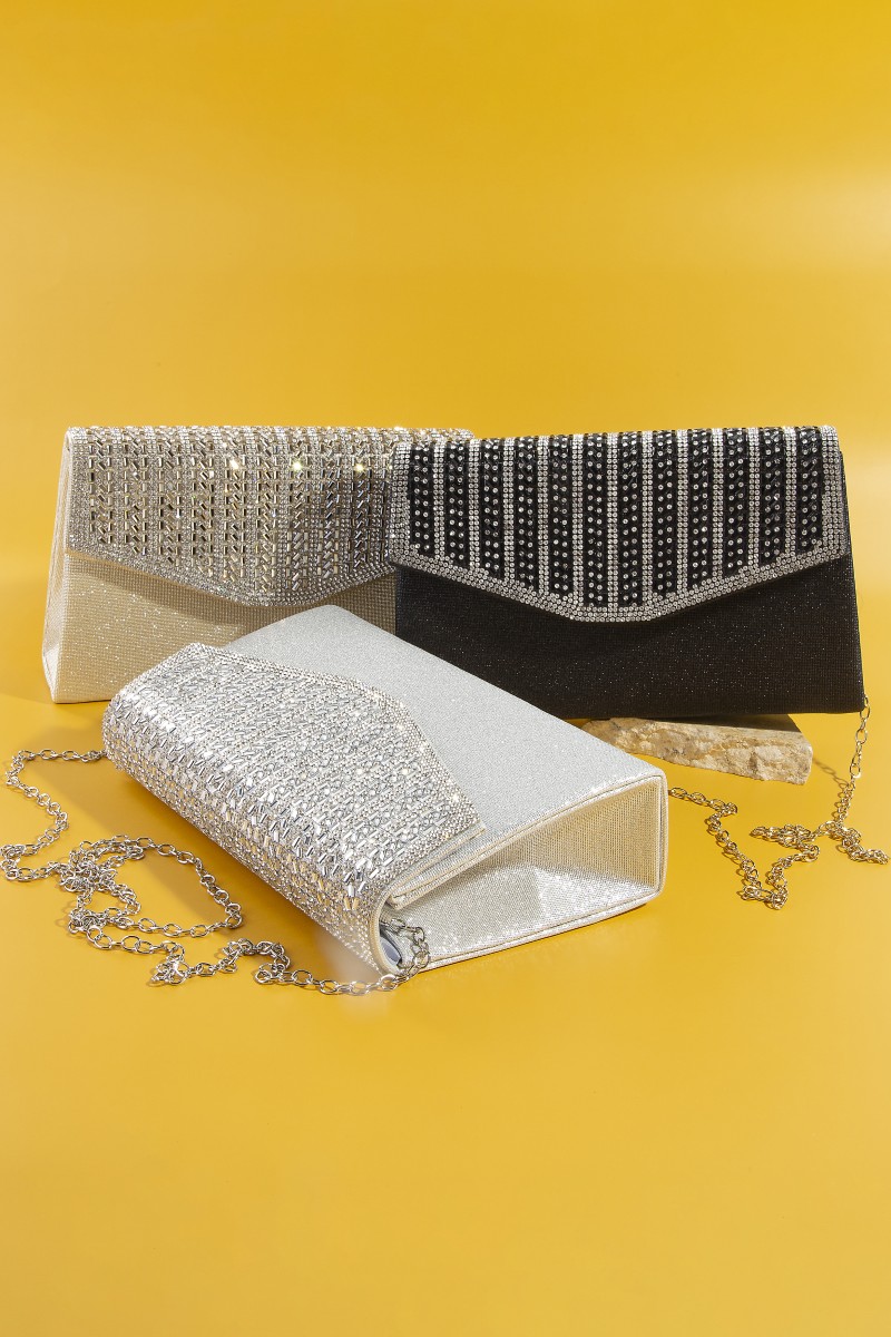 Rhinestone Trim Envelope Clutch Bag