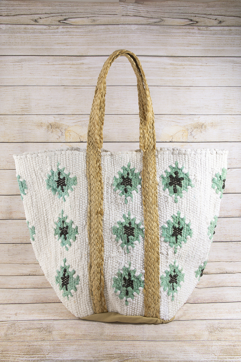 Medallion Geometric Knit Jute Tote Bag