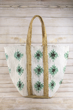 Medallion Geometric Knit Jute Tote Bag