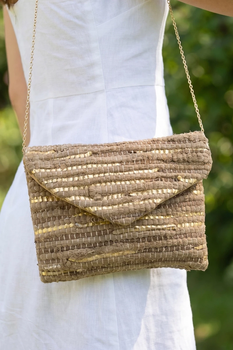 Woven Metallic Thread Envelope Clutch Bag