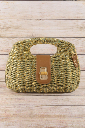 Two Tone Straw Woven Handbag