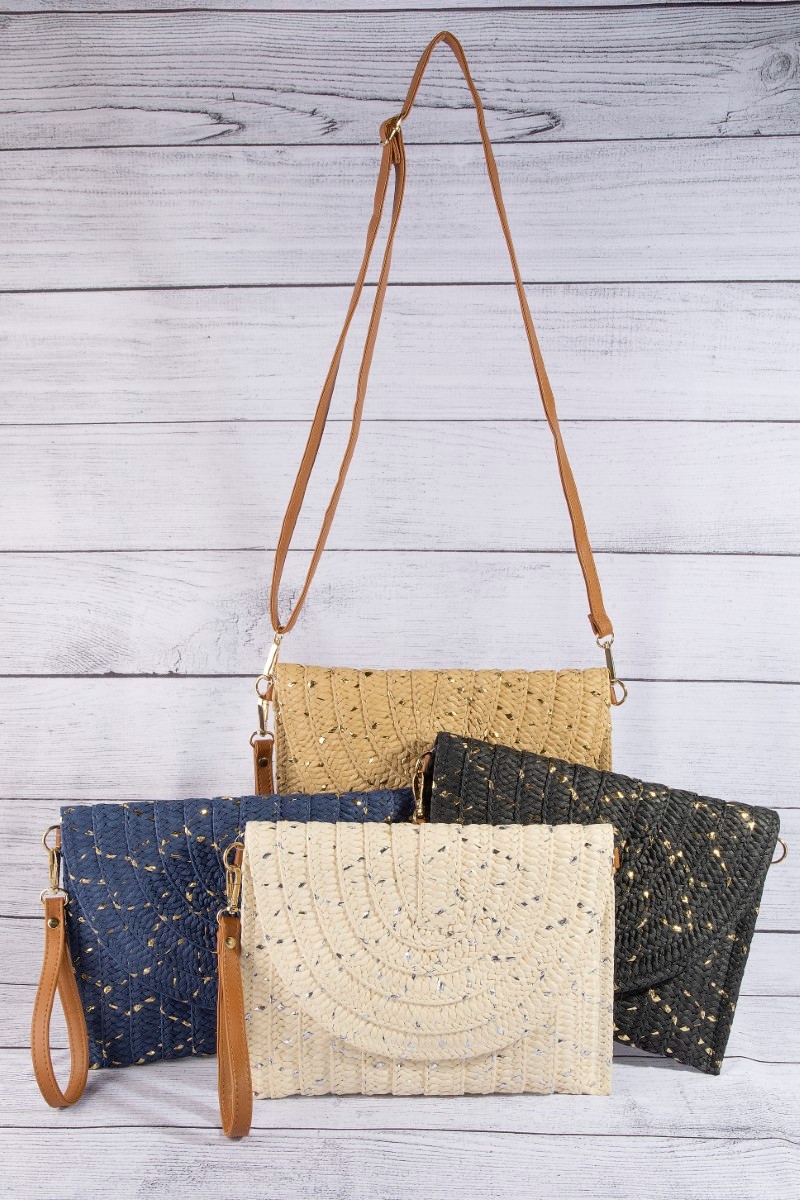 Straw Woven Gold Accents Clutch Bag