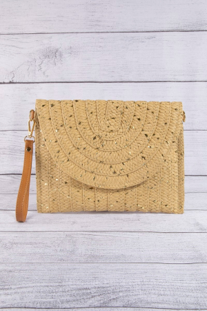 Straw Woven Gold Accents Clutch Bag
