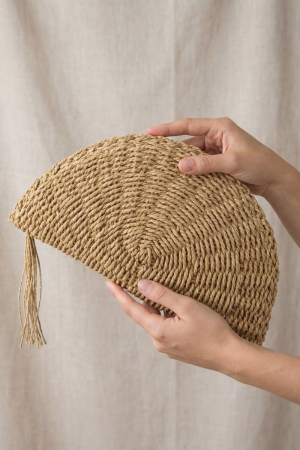 Straw Woven Half Moon Clutch Bag