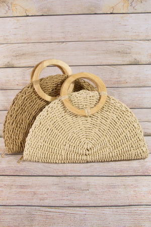 Straw Woven Half Moon Round Top Handle Bag