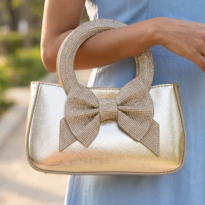 Rhinestone Bow Ring Handle Mini Evening Bag