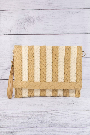 Two Tone Striped Straw Clutch Bag