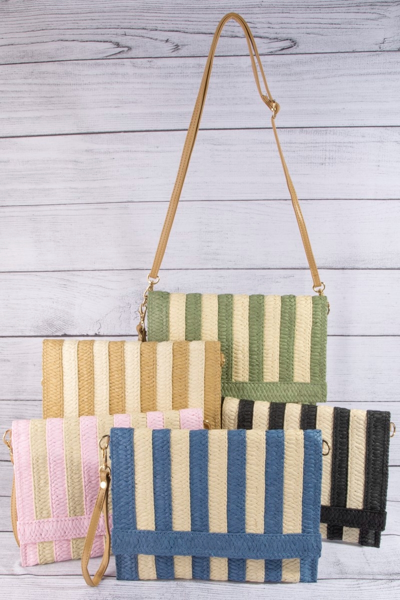 Two Tone Striped Straw Clutch Bag