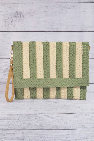 Two Tone Striped Straw Clutch Bag