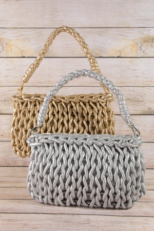 Glamorous Metallic Knotted Rope Woven Shoulder Bag