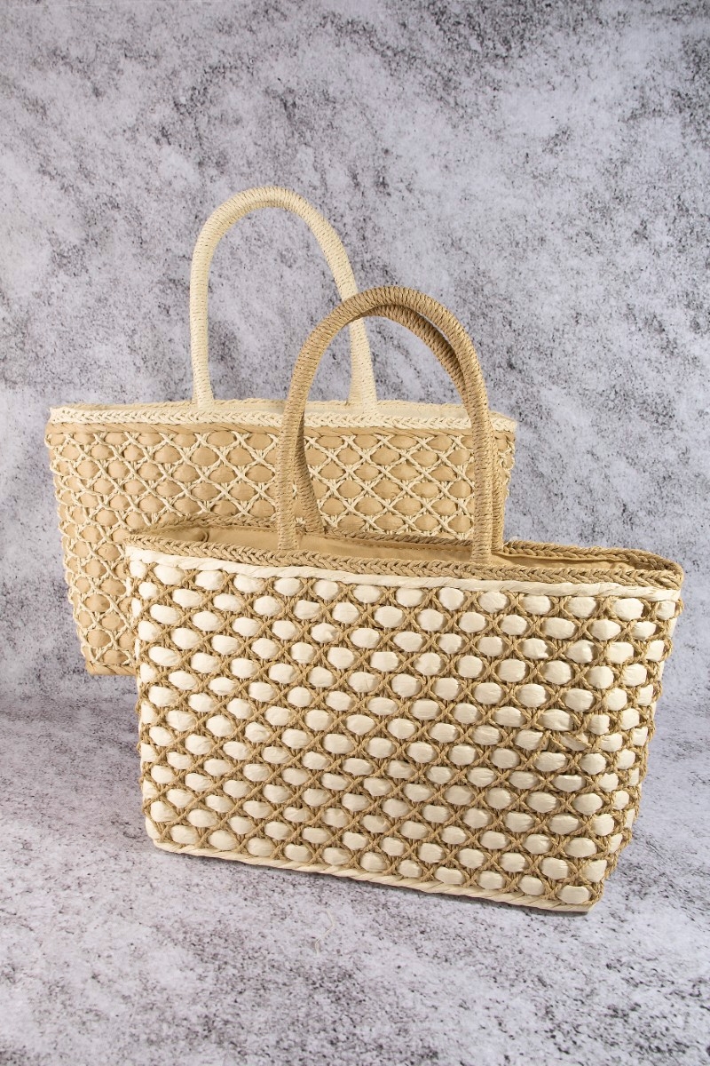 Woven Lattice Straw Tote Bag