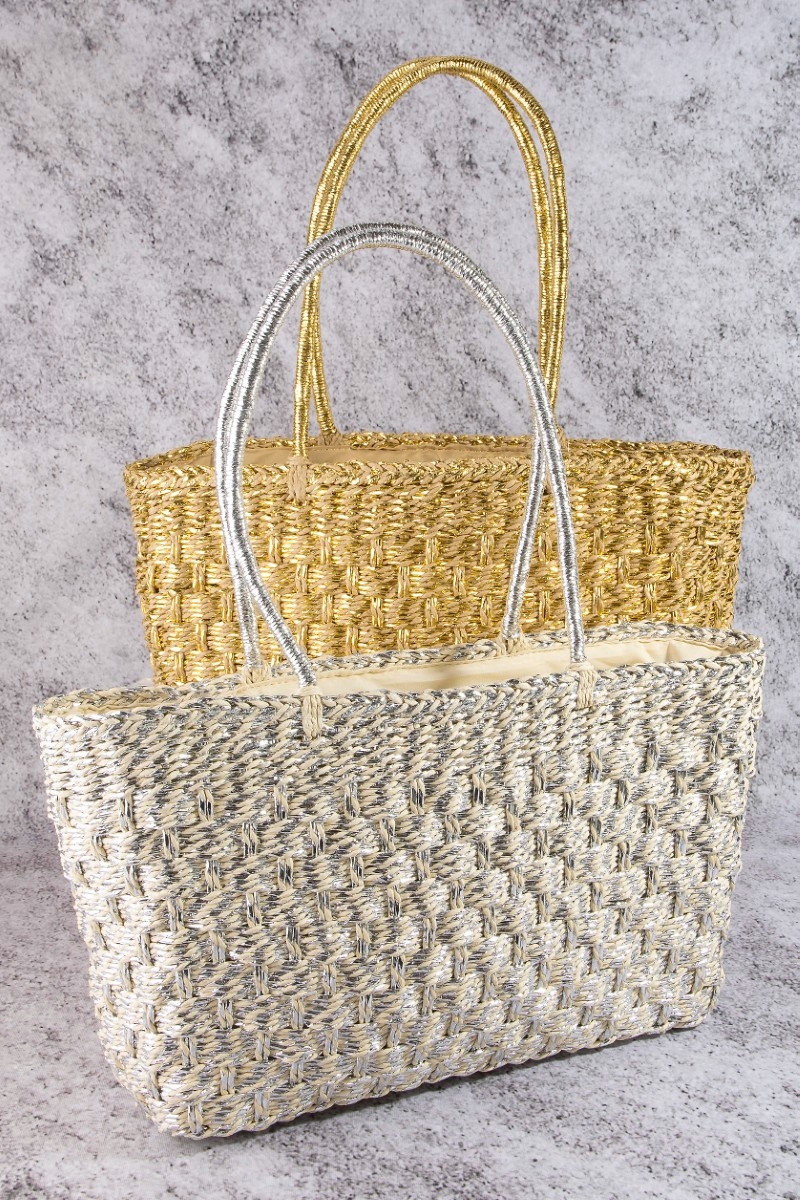 Basket Weave Straw Tote Bag
