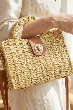 Basket Weave Top Handle Rectangle Box Bag