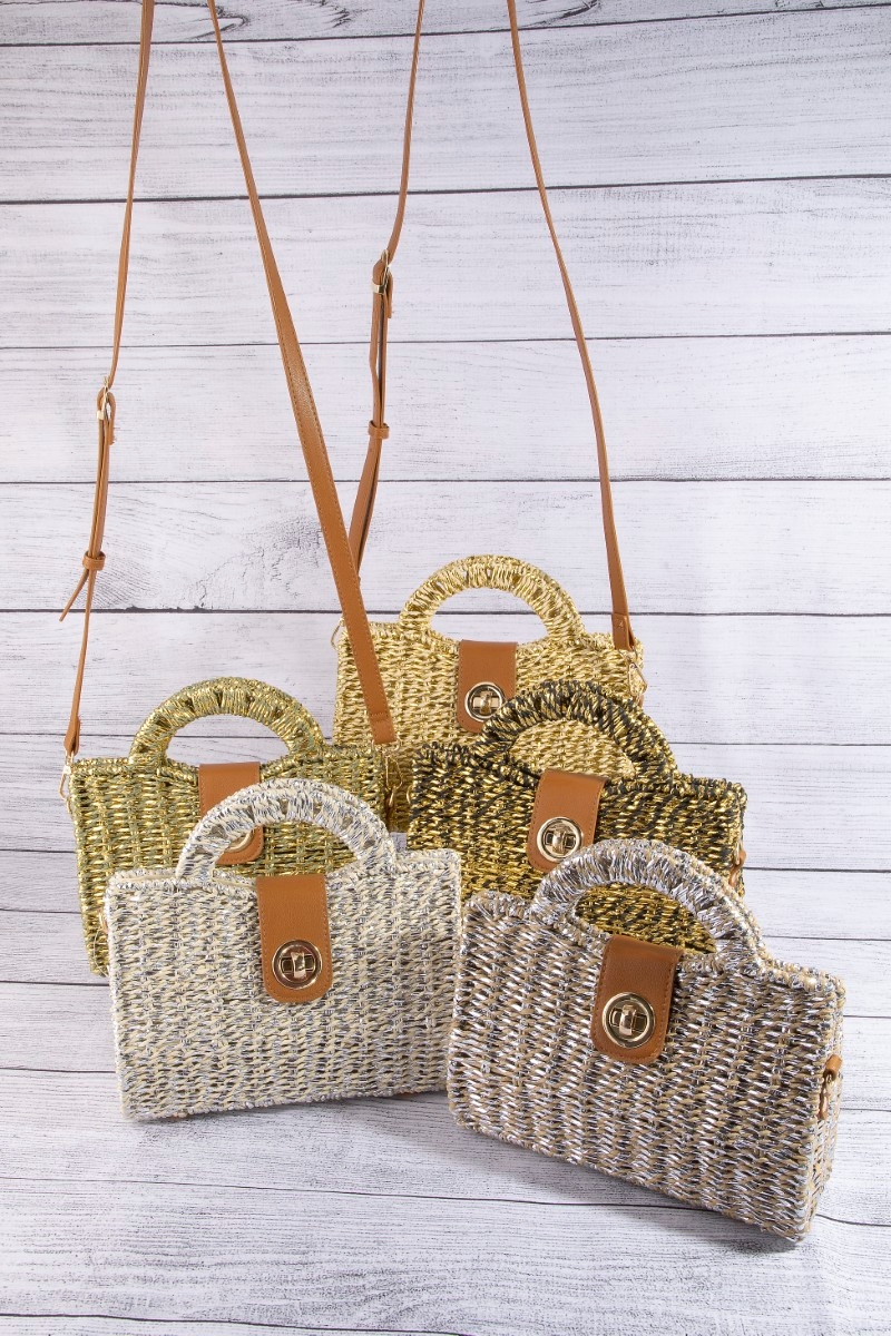 Basket Weave Top Handle Rectangle Box Bag