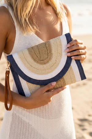 Arch Woven Straw Envelope Clutch