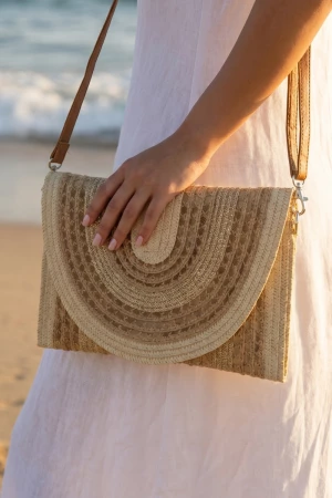 Arched Woven Straw Envelope Clutch