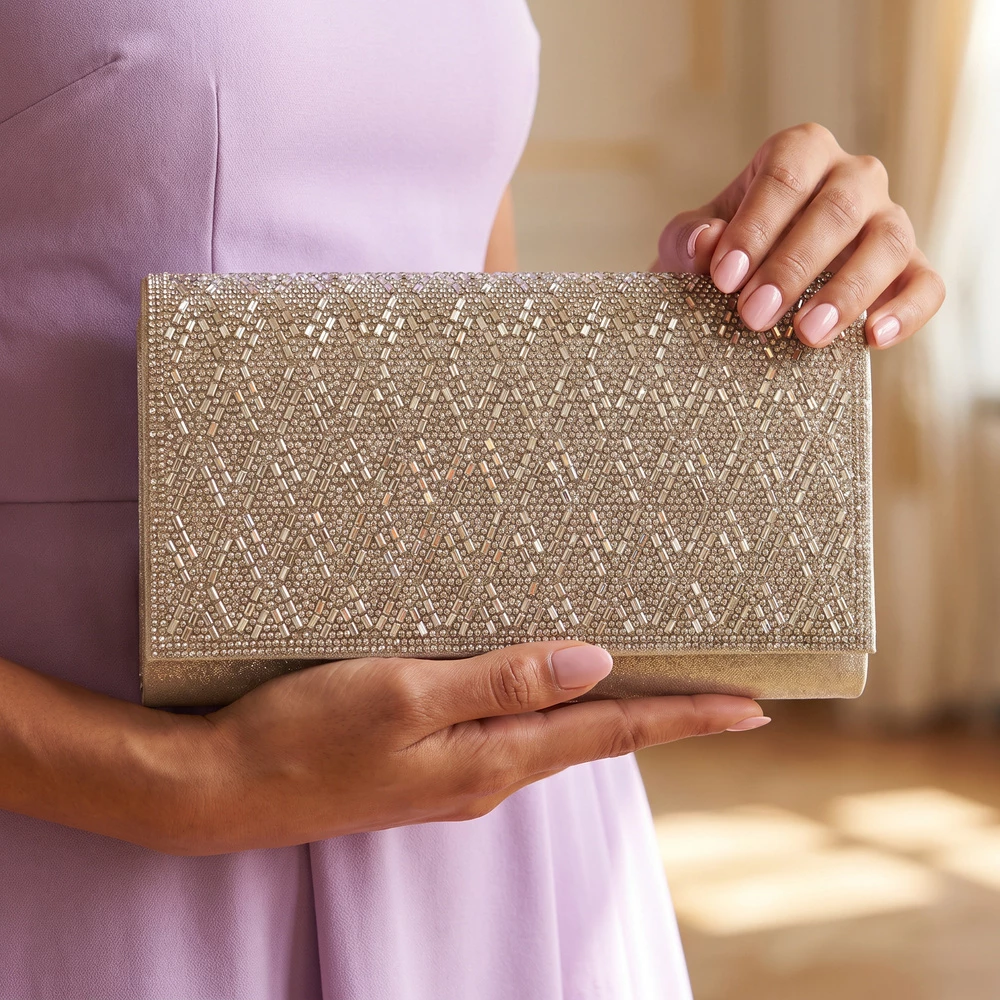 Crystal Diamond Lattice Evening Flap Clutch