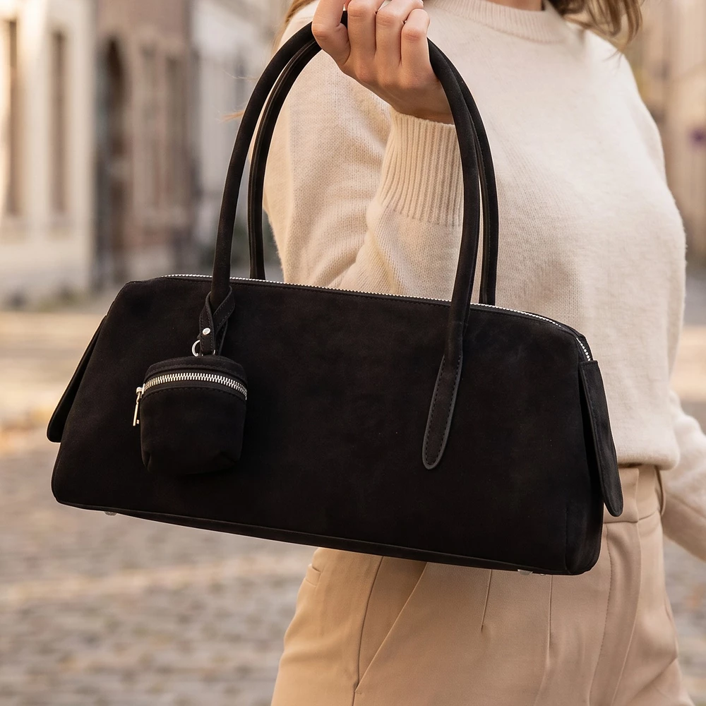 Vegan Suede Bowling Bag With Mini Coin Pouch