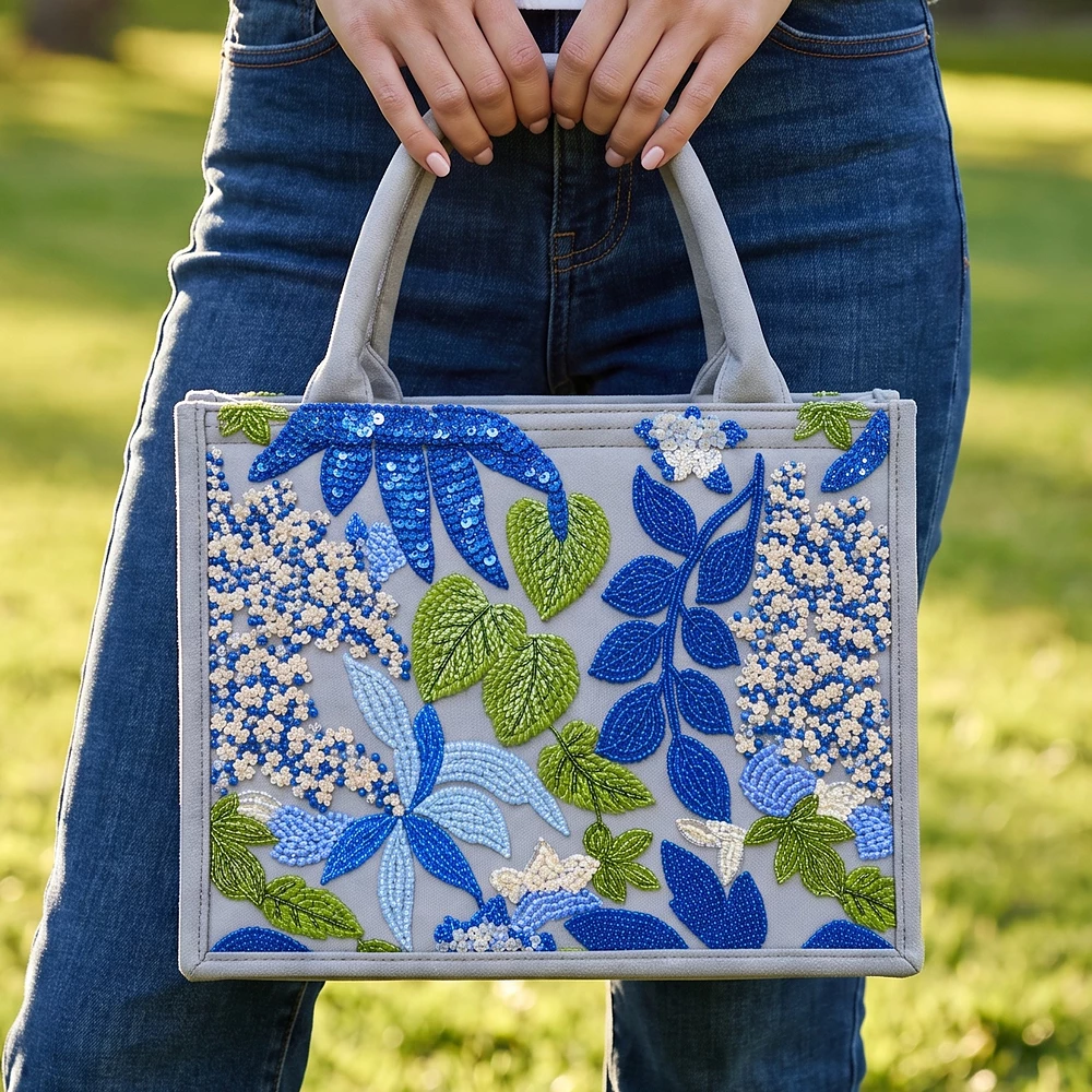 Sequin And Bead Embroidered Floral Tote Bag