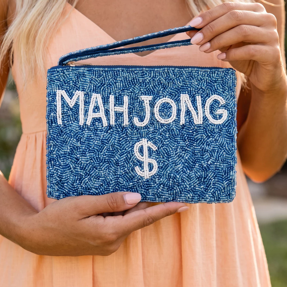 Mahjong Money Beaded Zip Pouch