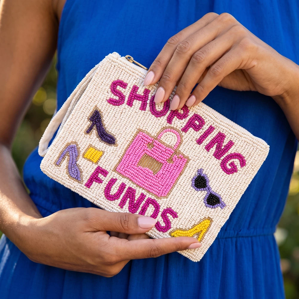 Shopping Funds Beaded Zip Pouch