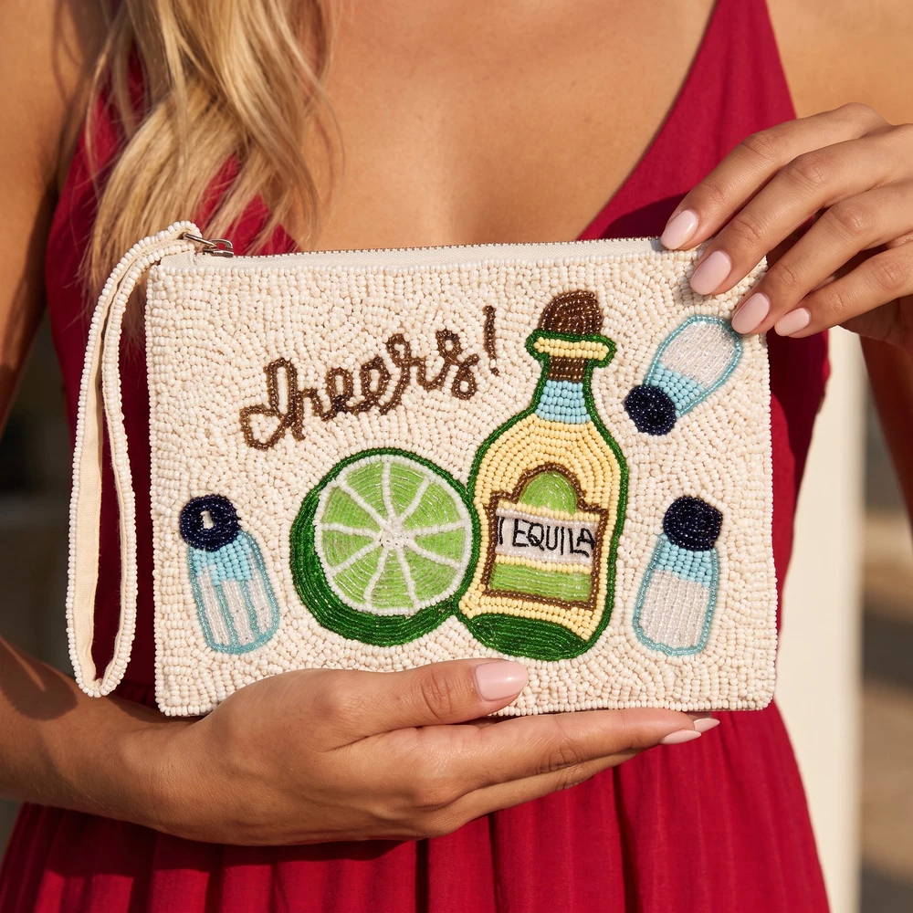 Cheers Tequila Beaded Zip Pouch