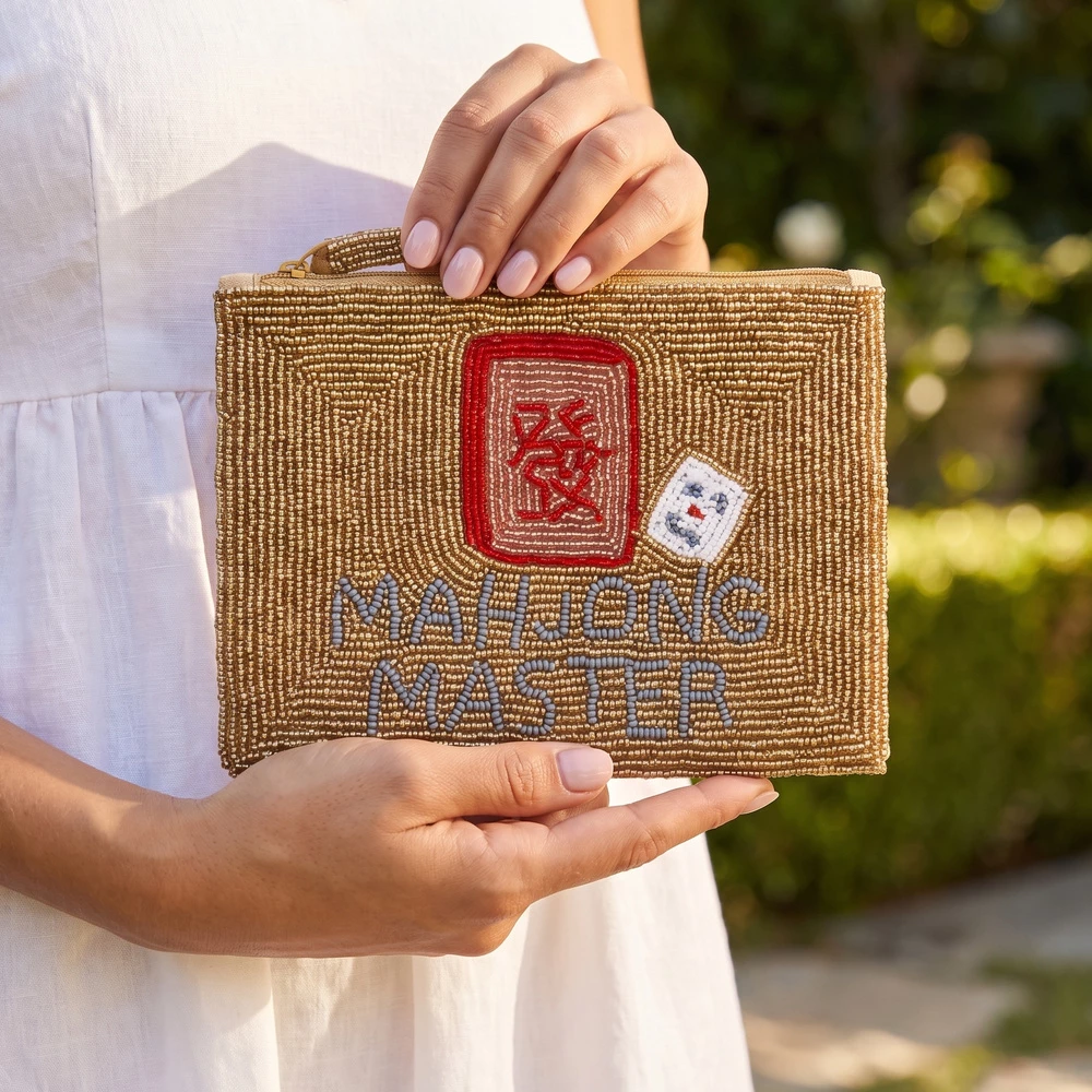 Mahjong Master Tile Beaded Zip Pouch