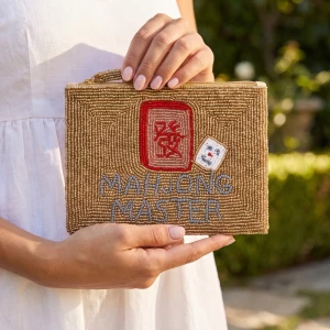 Mahjong Master Tile Beaded Zip Pouch