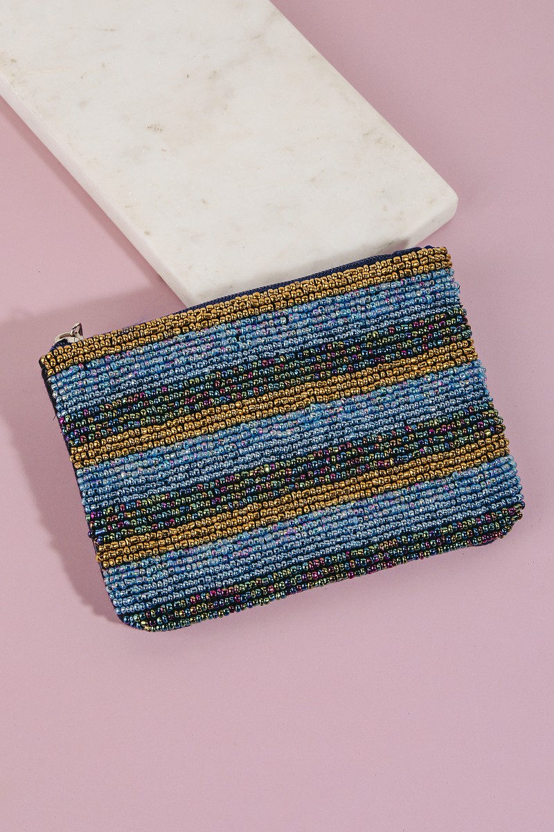 Seed Beaded Stripes Coin Purse