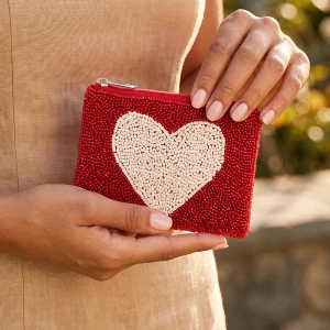 Beaded Heart Zip Top Coin Pouch