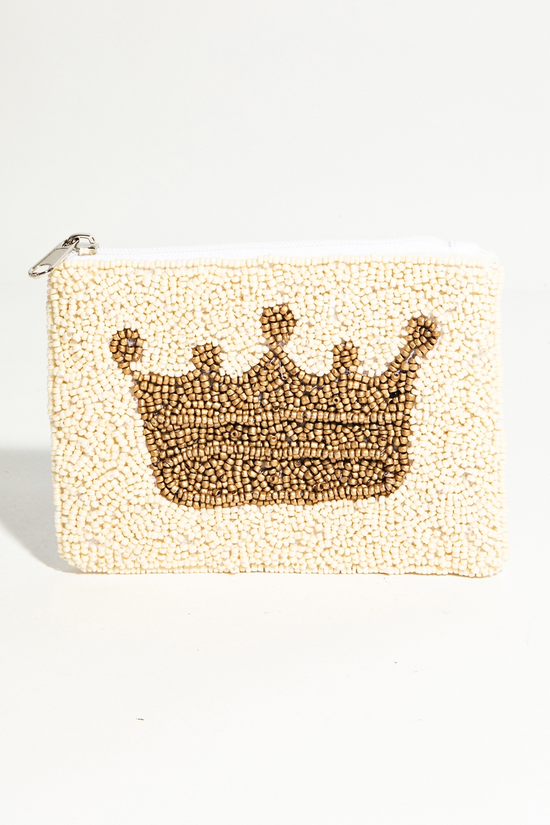 White Beaded Golden Crown Coin Purse