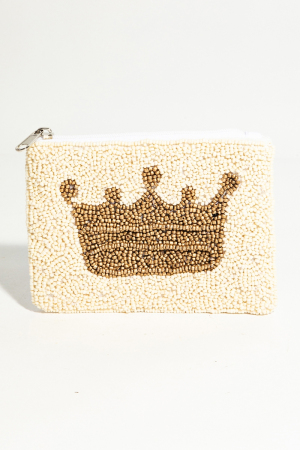 White Beaded Golden Crown Coin Purse