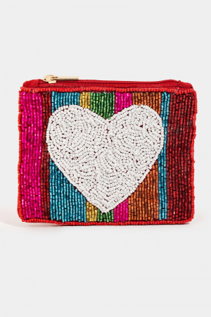 Rainbow Seed Beaded Heart Coin Purse