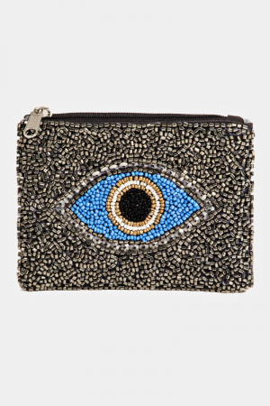 Black Evil Eye Beaded Coin Purse
