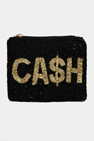 Cash Print Beaded Coin Purse