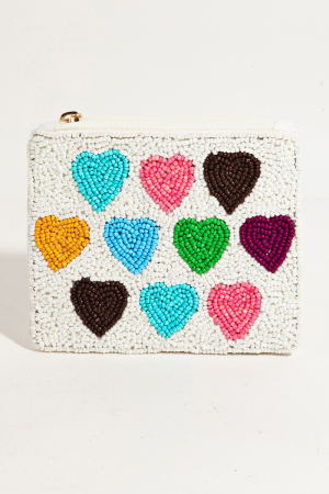 Colorful Assorted Hearts Beaded Coin Purse