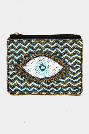 Zigzag Striped Evil Eye Beaded Coin Purse
