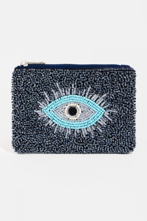 Blue Seed Beaded Eye Coin Purse