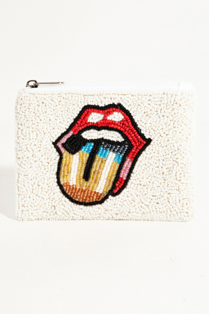 Colorful Tongue Out Lips Beaded Coin Purse