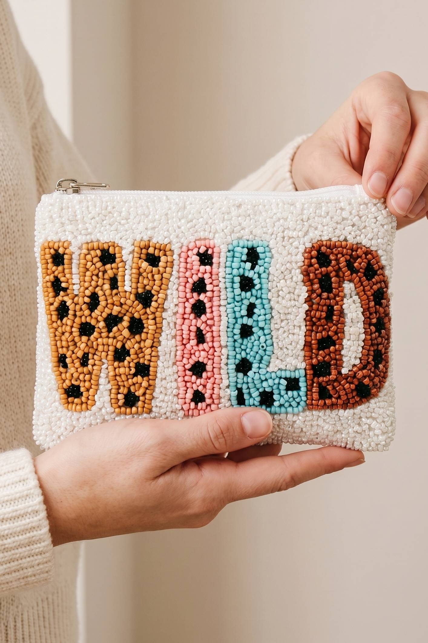 Wild Print Beaded Coin Purse