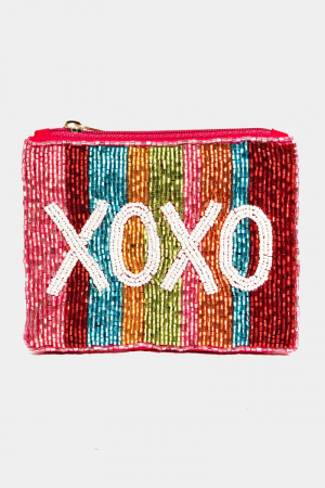 Rainbow Striped Xoxo Beaded Coin Purse