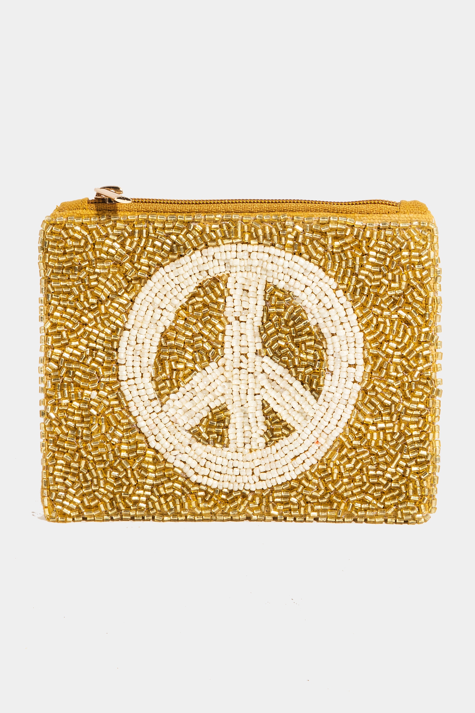Gold Peace Sign Beaded Coin Purse