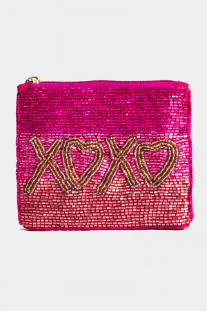 Hot Pink Xoxo Hearts Beaded Coin Purse