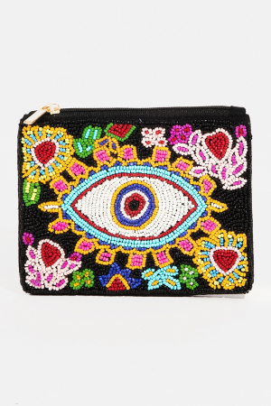 Flower Heart Evil Eye Beaded Coin Purse