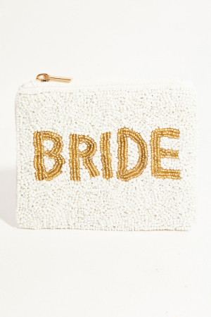 Gold Bride Print White Beaded Coin Purse