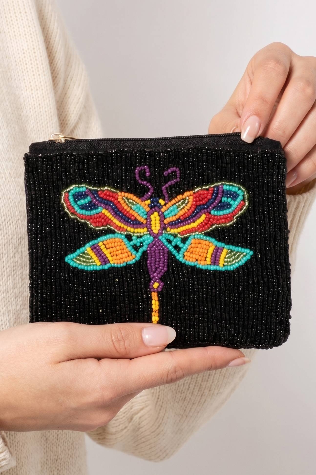 Colorful Dragon Fly Beaded Coin Purse