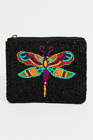 Colorful Dragon Fly Beaded Coin Purse