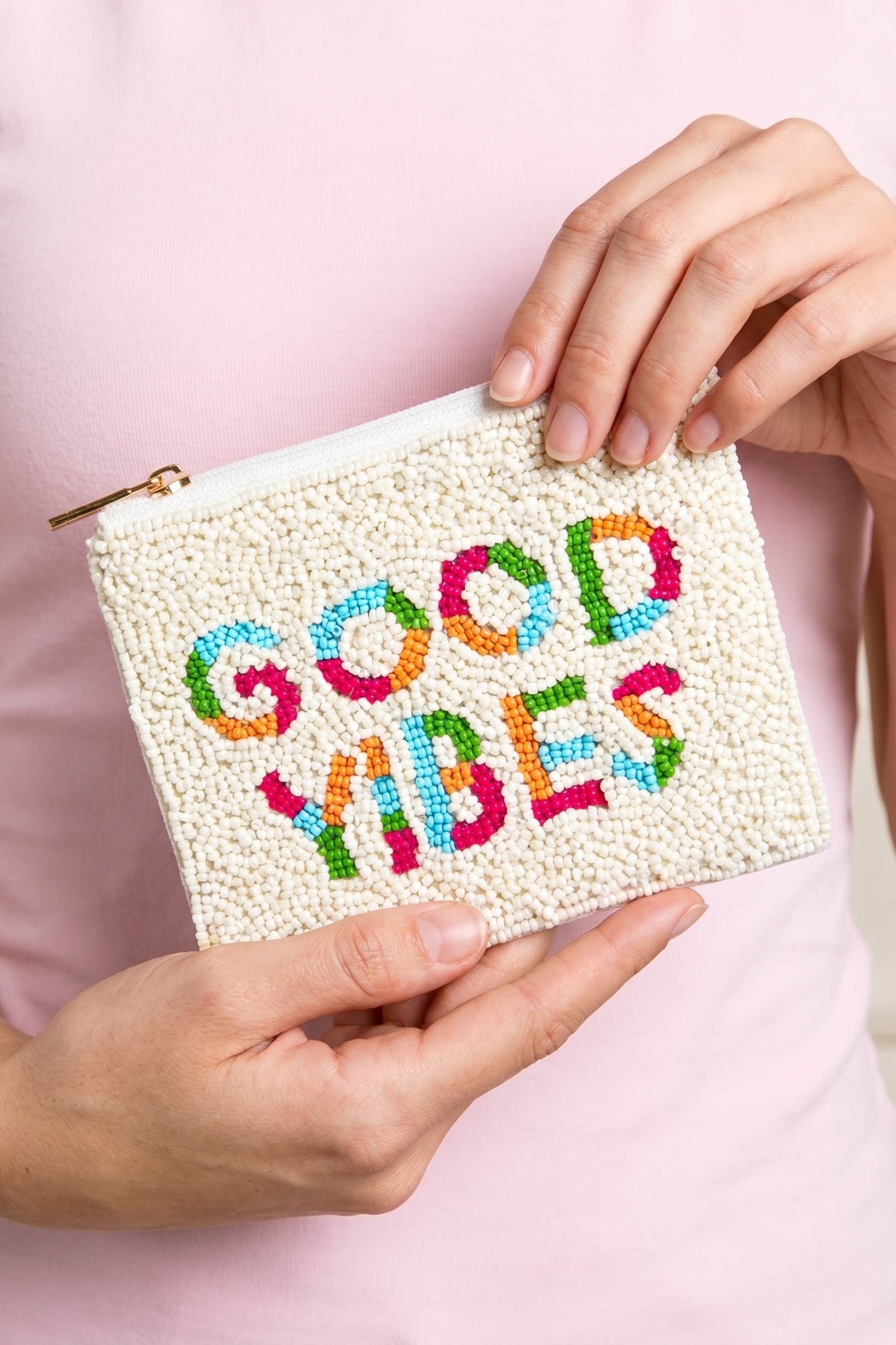 Colorful Good Vibes Beaded Coin Purse