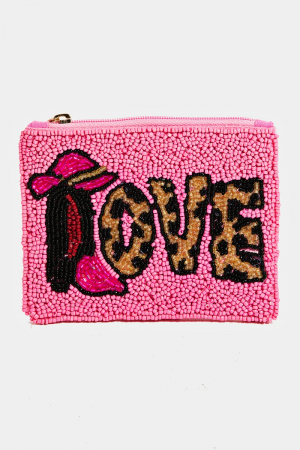 Pink Love Print Beaded Coin Purse